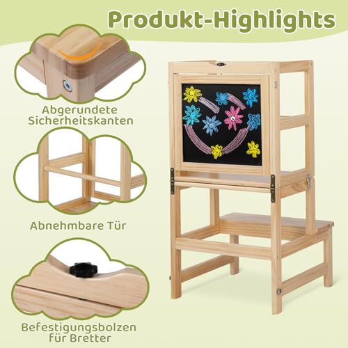 Bonnlo Lernturm mit drehbarer Tafel für Kinder, Lernturm klappbar ab 1 Jahr, Kinderstuhl aus Holz, für...