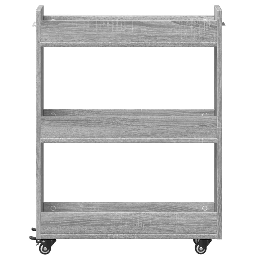 Armadio credenza con ruote, grigio Sonoma, in legno, 60 x 22 x 79 cm, 2 scomparti, 4 ruote girevoli con freno, serratura per ufficio, cantina, garage