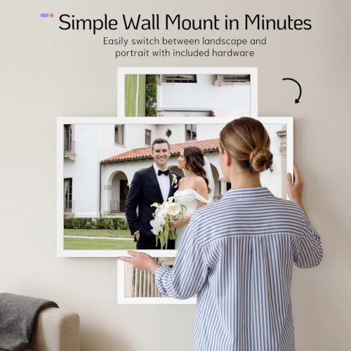 Image of NexFoto Touchscreen Digital Picture Frame Large 21.5 Inch, WiFi Digital Photo Frame 64GB, Add Pics from Google Photos, Upload via App /USB /Micro SD, Gifts for Wedding /Mom /Grandparents, White