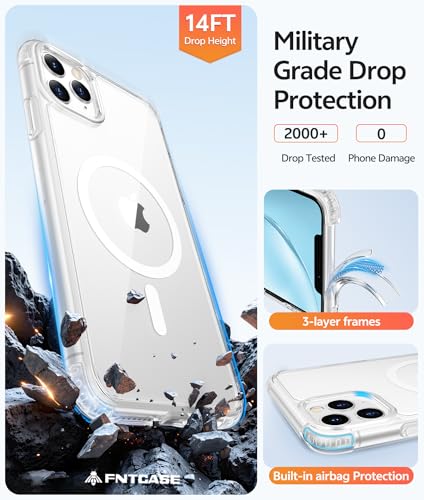 Image of FNTCASE for iPhone 11 Pro Max Case: [Compatible with Magsafe] Anti Yellowing Transparent Magnetic Phone Cover - Military Grade Shockproof Drop Proof Protective for iPhone 11ProMax 2019 Cases - Clear
