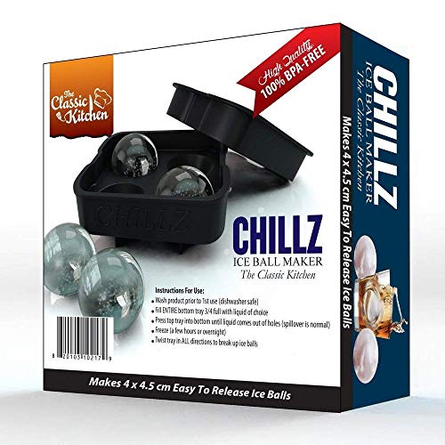 Chillz Ice Ball Maker Molds For Whiskey (4 X 1.78" Black 2Pk) #TOP3