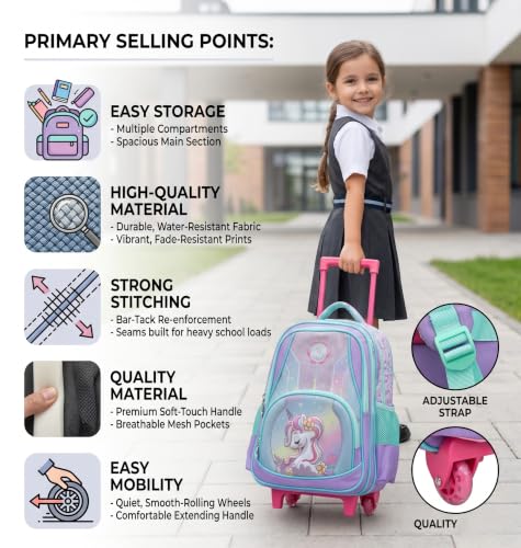 Image of ADSON 3D Embossed School Trolley Bag Large School Bag for Boy Girl, Kids School Bag, Travel Backpack for Girl Boy, Ideal for Children Trolley 16 Inch Water Resistant