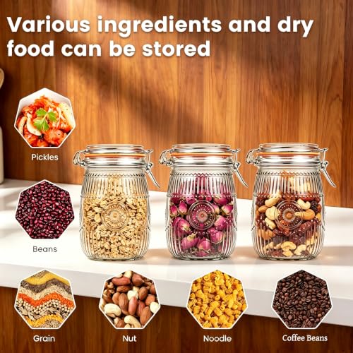 Image of Amzcku Wide Mouth Vintage Mason Jars with Airtight Lid 32oz Canister 6-Pack