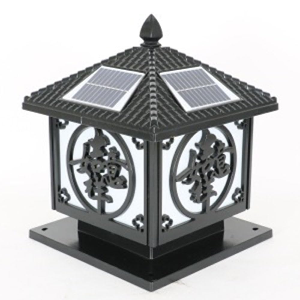 KUEYANB Metal Fence Light Fixture Wet Location Rated Waterproof Solar Post Cap Light for Villa Deck Retro Style Courtyard Pillar Lamp Chinese Style Solar-Powered Column Lamp for Corridor Garden