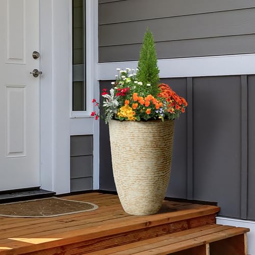 Worthgarden2pack21hbeigetallplanterswithinsidepots14diaplasticlargeroundplanttreepotsdecorativeimitationstonefinishforindooroutdoorfrontporchcontainerpatio  Urban Country Home Decor Worth garden 2 pack 21 h beige tall planters with inside pots 14 dia plastic large round plant tree pots decorative imitation stone finish for indoor outdoor front porch container patio  urban country home decor