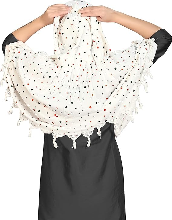 Image of Cotton Long Scarf Cum Mask Scarves Usable for Vehicle Driver | White Printed Design Fabric | Universal Size | Soft & Breathable Sun Protection | For Girl & Women