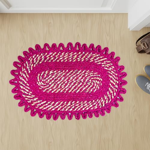 Image of Cotton Doormat for Home |Handmade Cotton Doormat | Quick Dry, Washable Door Mat for Home, Bathroom & Bedroom (Pink-Red)