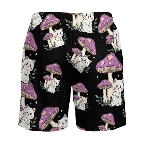 White Cat Mushrooms Beach Shorts for Men Swim Trunks Quick Dry Swim Shorts with Compression Liner Pocket4