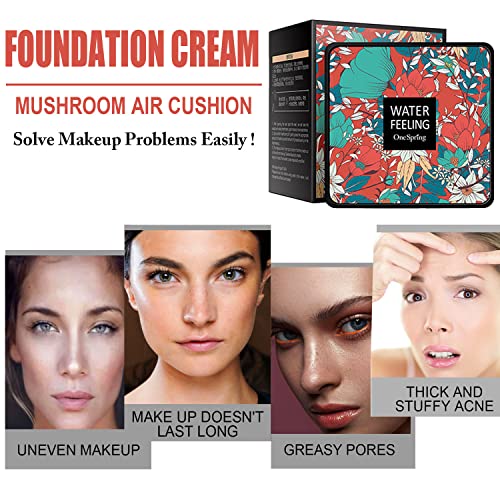 Firstfly 2Pcs Mushroom Head Air Cushion Cc Cream Face Makeup Foundation Moisturizing Bb Cream With Foundation Brush & Powder Brush Face Makeup Cc Foundation Matte Oil Control Facial Blemish Concealer Women Cosmetics Air Heads Cushion thumb #3