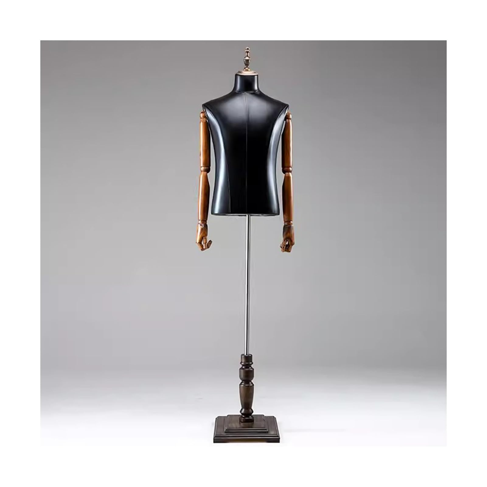 Manichino Maschile Manichino Maschile Mezzo Busto in Pelle con Base Manichino in Piedi Base in Legno massello per Negozio di Abbigliamento Camera da Letto (Dimensioni: H) (Un Colore B)