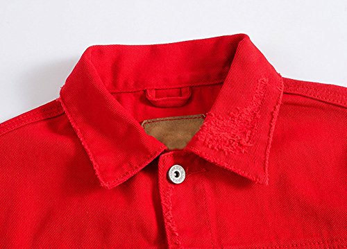 Dsdz Men`s Classic Ripped Hip Hop Motorcycle Denim Jacket Red Us L #TOP2