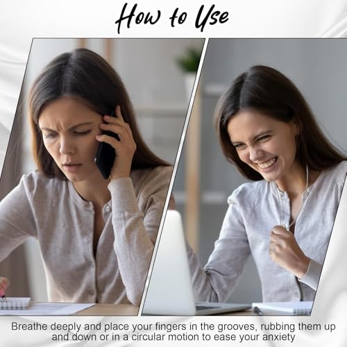 Worry Stone Necklace for Women,Anxiety Relief Fidget Jewelry,Sliver Oval Peaceful Thumb Pendant Necklace,Meditation Relaxation Stress Relief Pendant4