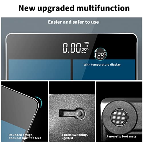 Bathroom Scale For Body Weight, Yoncon Digital Weight Scale Upgrade Tempered Glass, Led Display, Large Platform, Round Design, Temperature Detection, For Yoga, Fat Loss Etc, High Accuracy 0.1Lb/440Lb #TOP6