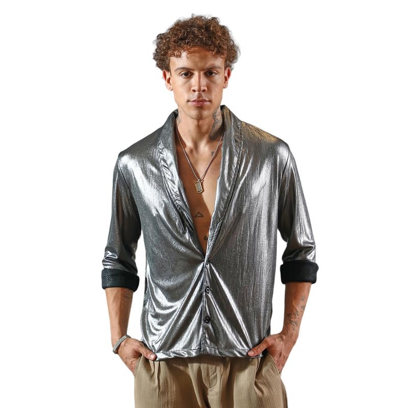 Image of CAHOOT Men's Hexagon-Lined Shirt | Casual Wear | Spread Collar | Long Sleeve | Button Closure | Shirt Crafted with Comfort Fit for Everyday Wear