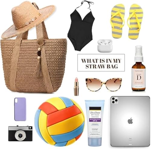 Bolso de playa de paja calado para mujer miniatura 4