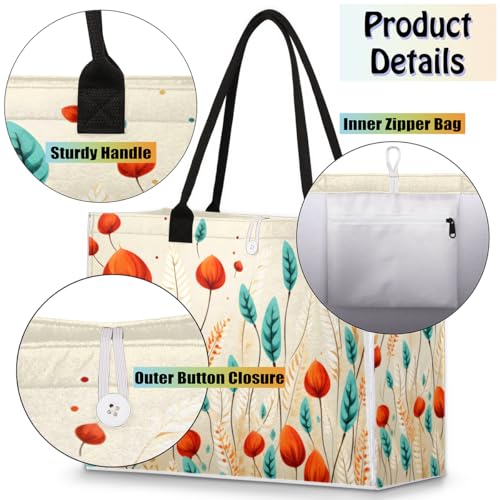 Autumn Plants Tote Bag for Women Large Beach Bag Reusable Tote Bags for Work Travel Beach Shopping4