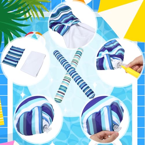 WinnerWhy 2 Pack Large Inflatable Pool Noodles 54'' Jumbo Swim Pool Noodles for Floating Soft Fabric Covered Floats Toys for Adults Summer Vacation Sea Lake Beach Party (Stripes)