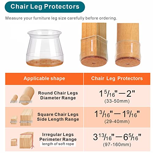 24 Pcs Chair Leg Floor Protectors, Furniture Felt Pads Silicone Covers Caps For Chairs,Chair Leg Protectors For Hardwood Floors (Large Fit:1.3''-2'') #TOP3