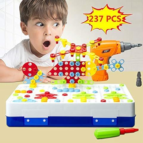 Style-Carry Drill Design Puzzle Constructions Toys - 237 Pcs Electric Drill Creative Screwdriver Building Take Apart Blocks STEM Educational Set With Storage Box For 3 4 5 6 7 8 Ages Kids Boys Cover