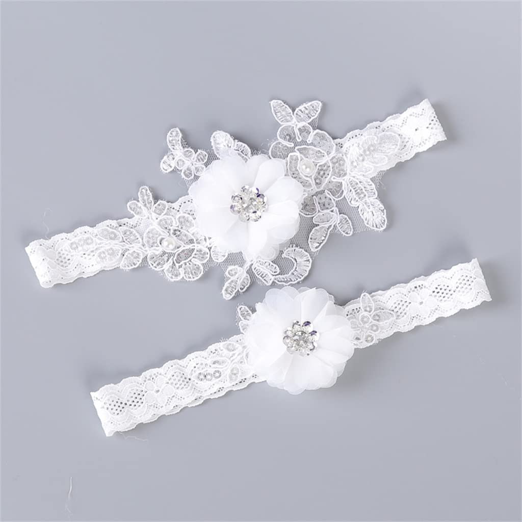 Giarrettiere da Sposa Sexy Floreali con Paillettes e Strass, Set da 2 Pezzi per Le Donne, Anello per la Coscia, Giarrettiera per Le Gambe (Colore : Bianco, Dimensioni : Taglia Unica) (White