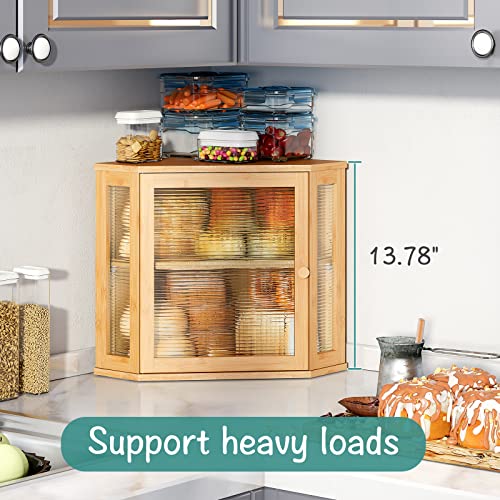 Viewcare Bread Box For Kitchen Counter, Corner Bread Box, Bamboo Wood Large Capacity Bread Storage Bin With Acrylic Wavy Door Panel #TOP3