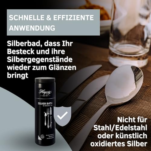 Hagerty Silver Bath Silbertauchbad mit Anlaufschutz 580 ml I Effektives Silberputzmittel für Besteck aus Silber oder versilbertem Metall I Silber-Reinigungsbad für erneuerten Glanz I mit Tauchkorb