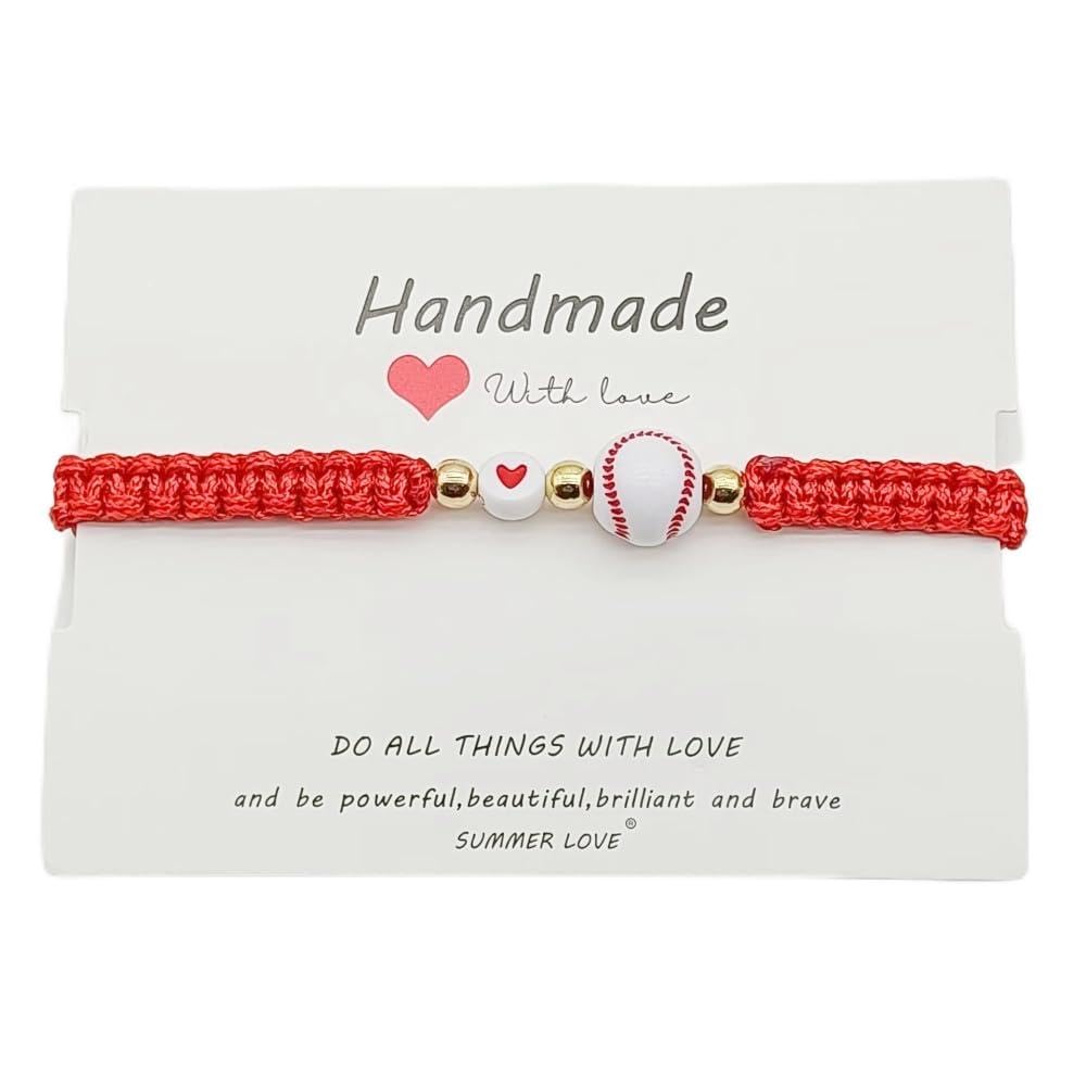 XAM Unisex Soccer Football Rugby Baseball Braided Sports Bracelets Adjustable Sport Bracelets With Card Handmade Beaded Ball Charm Bracelets for Women Men Sports Favors Gifts