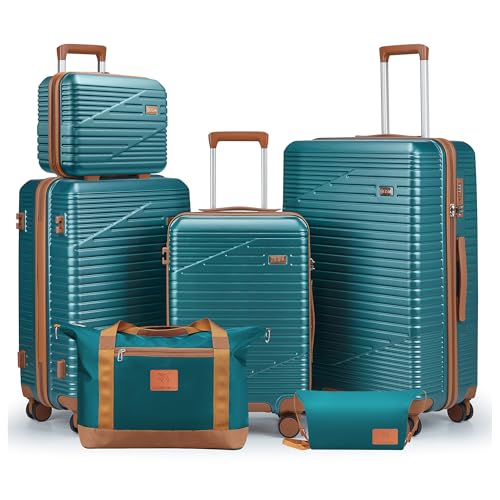 Image of NEISIA Luggage Sets,PC+ABS Hard Shell Carry on Suitcase with Spinner Wheels and TSA Lock, Travel Lightweight Luggage Set with Spinner Wheels (Dark Green, 6 piece sets (14 /20 /24 /28 /DB /TB)