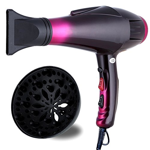 Hair Dryer Powerful Negative Ionic Ceramic professional Hair Dryer 2 Speeds 3 Temperatures Cool Shot Button Plus Concentrator Salon Styling Hair Dryer for Hairdressers Purple (Purple)
