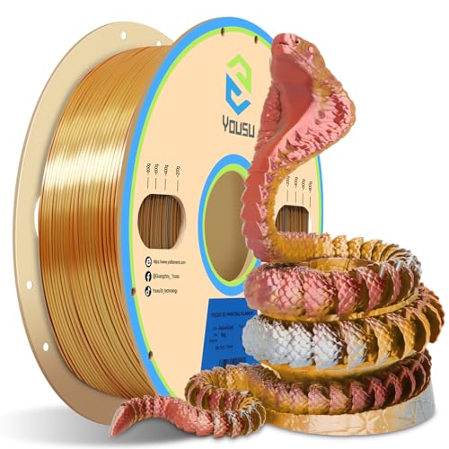 Image of YOUSU PLA Filament1.75mm, Triple Color Coextrusion Silk 3D Printer Filament 1.75mm for 3D Printer & 3D Pen, Multicolor PLA Rainbow Filament, 1kg(2.2lbs) Silk PLA Gold Silver Copper.