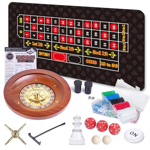 Roulette Wheel & Craps Set with Double-Sided Tabletop Layout Mat,10 Inch Premium Solid Wood Roulette Wheel, 200 Chips, Roulette Marker,Instruction Card etc.Perfect for Game Night Party
