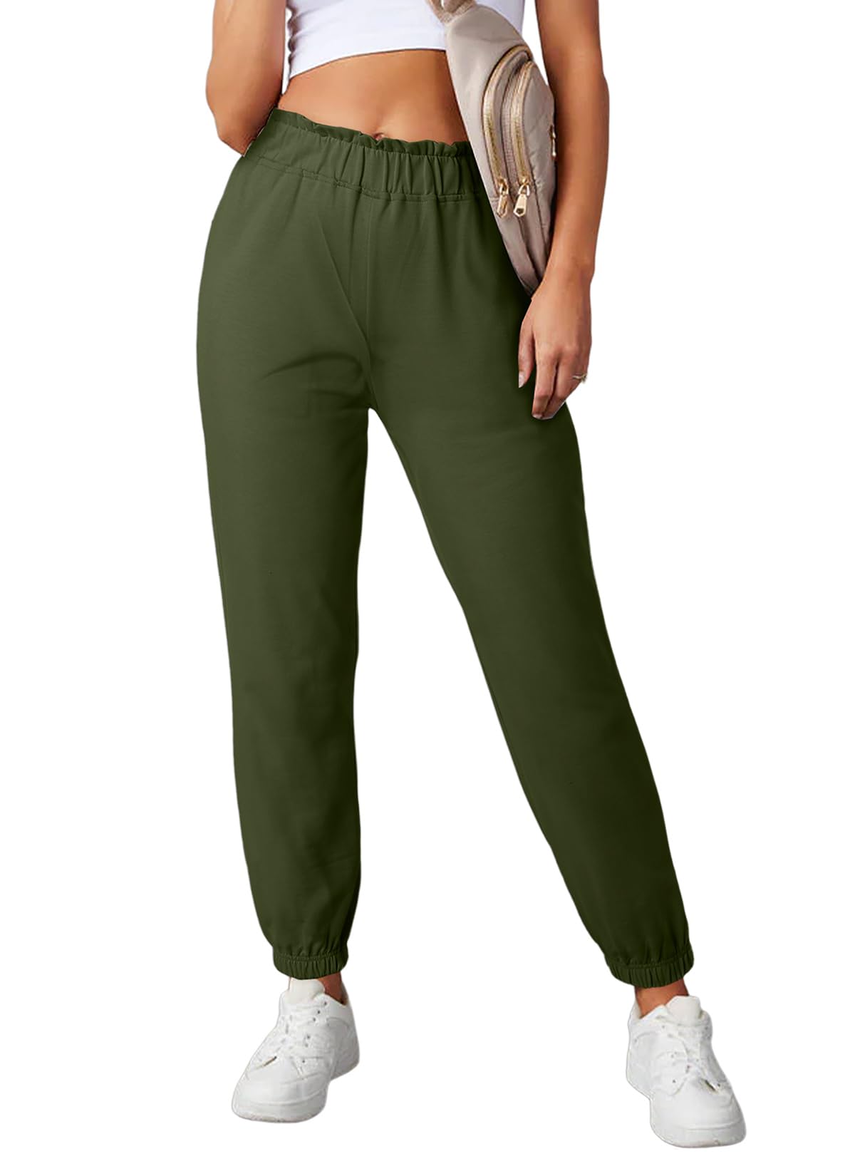 EVALESS Ruffle Elastic Waist Joggers for Women Fall Tapered Lounge Pants Lightweight Athletic Workout Sweatpants