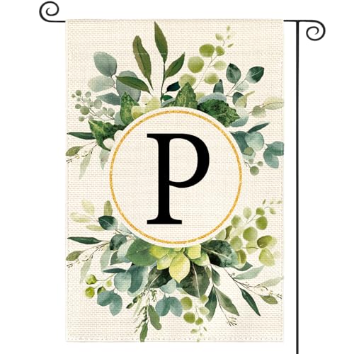 AVOIN colorlife Monogram Letter P Floral Garden Flag 12x18 Inch D...