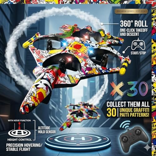 Image of RC Aeroplane 2.4GHz Remote Controlled Aeroplane Quadcopter Floating Fighter Plane RC Aeroplane RTF for Beginners, Children and Adults, Plane Toy with Coloured Lights USB Charging (GN256)