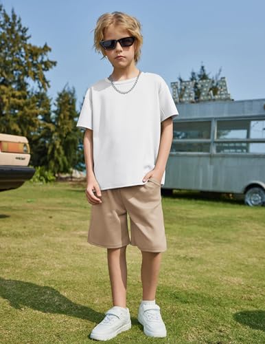 Image of Arshiner Boys Drop Shoulder T-Shirt & Drawstring Waist Shorts Summer Casual Outfits (5-12 Years)
