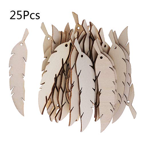 VAILANG 25Piezas Corte de Madera con Adornos de Plumas Decoración de Boda Artesanal con Forma de Madera