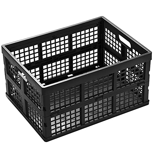 34L Large Plastic Folding Storage Crates,Collapsible Crates for Storage,Pack of 3 (Black) - Image 3