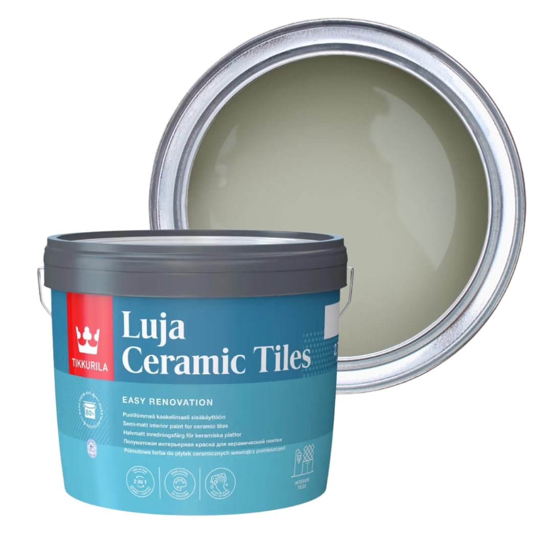 TIKKURILA Luja Ceramic Tiles - Semi-matt paint for Ceramic Tiles - Available in White & 15+ Colours (Serpentine V447, 3 Litres) — image 1