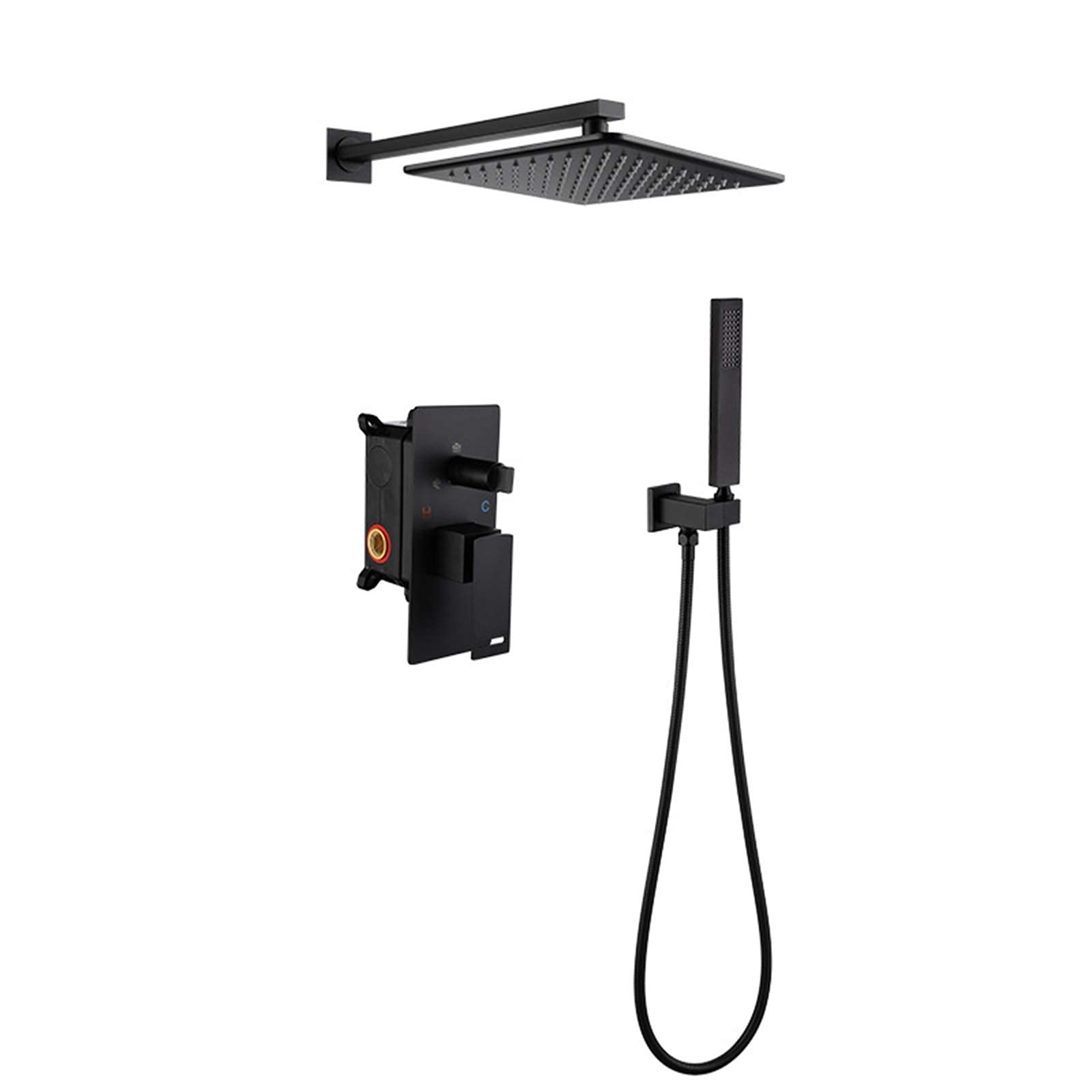 CWCQGH Concealed Rain Mixer Shower Combo Set Wall Mounted Bathroom Shower Faucet Set with Square 10 Inches Shower Head, Handheld Shower, Embedded Box,Black