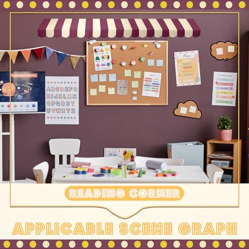 Image of Boao 4 Pcs 3D Cardboard Awning Decor,Purple and Beige,Striped Style | Paper Awning, Circus Carnival Theme, For Bulletin Board, Lemonade Stand, Bakery & Ice Cream Truck, Wall Window Backdrop