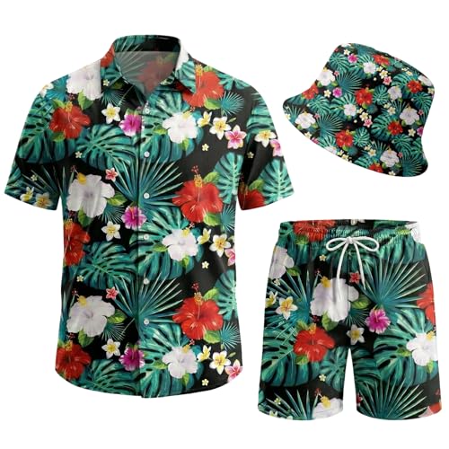 Harsever Chemise Hawaienne Homme,Chemise a Fleur Homme Manches Courtes Intéressantes Chemises Ete Set Inclure Bob Chemise Short,Chemises de Plage pour Hommes Femmes...