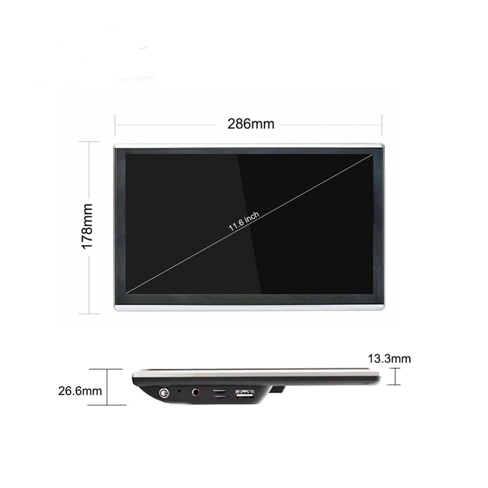 11.6quot;Monitor de reposacabezas Coche IPS HD 1080P Reproductor vídeo Monitor Integrado 16GB Entretenimiento Asiento Trasero Película para niños(1PC)