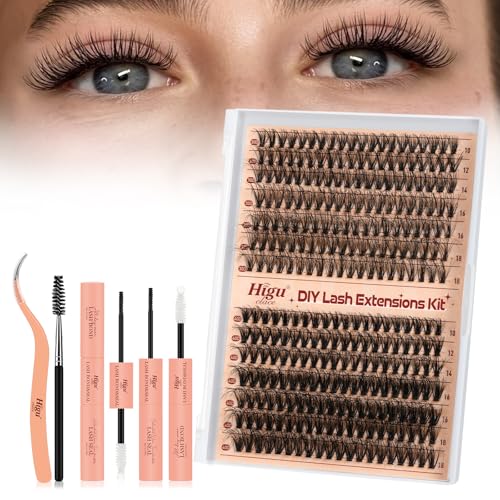 Higu clace Cluster-Lashes Kit 30D+40D,Eyelashes Individual Kit Mix 10-18mm Lashes Cluster Kit with Lash Bond and Seal and Lash Applicator, DIY Lash Extension Kit at Home (30D+40D 10-18mm)