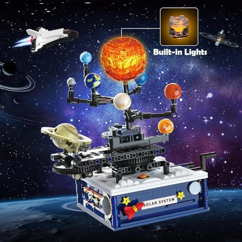 Image of SKY LINE OCEAN Spinning Solar System Building Set - 775 PCS Rotating Planet Model with Glowing Sun & Rocket, Compatible with Major Brands, STEM Educational Toy for Boys & Girls Ages 8-14