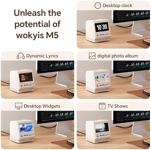 Wokyis M5 Retro Dock Station for Mac mini M4, 5’inch HD Display, 10Gbps M.2 NVMe SSD Enclosure, SD/Micro SD Reader 4.0, 4*USB-A 1*USB-C 10Gbps, 3.5mm Earphone Jack,