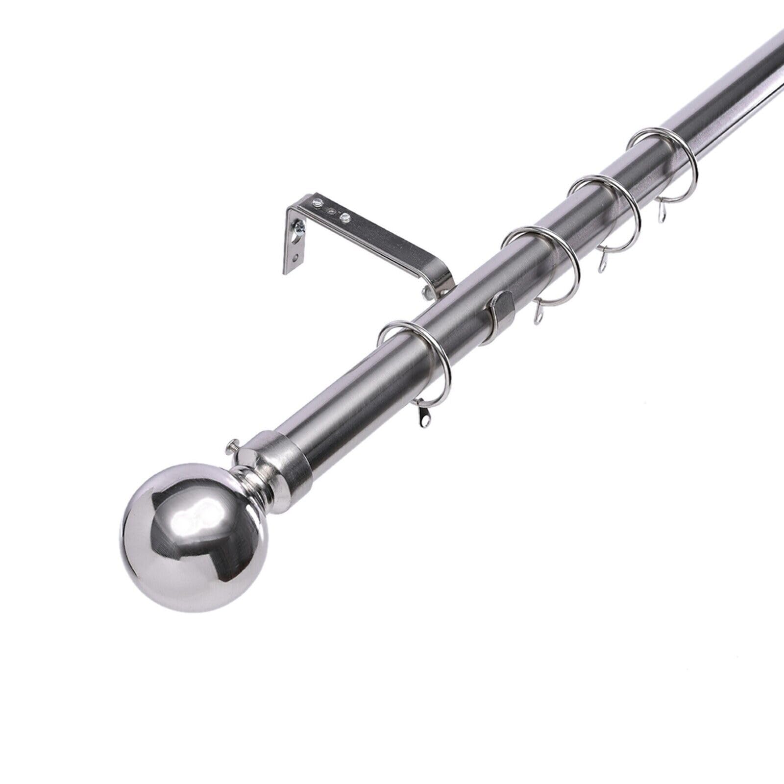 Lister Cartwright 28mm Polished Steel Adjustable Extendable Metal Curtain Pole Set Rings with Ball Finial Voile Easy fit to Outdoor, Bedroom, Living Room (210-320cm)
