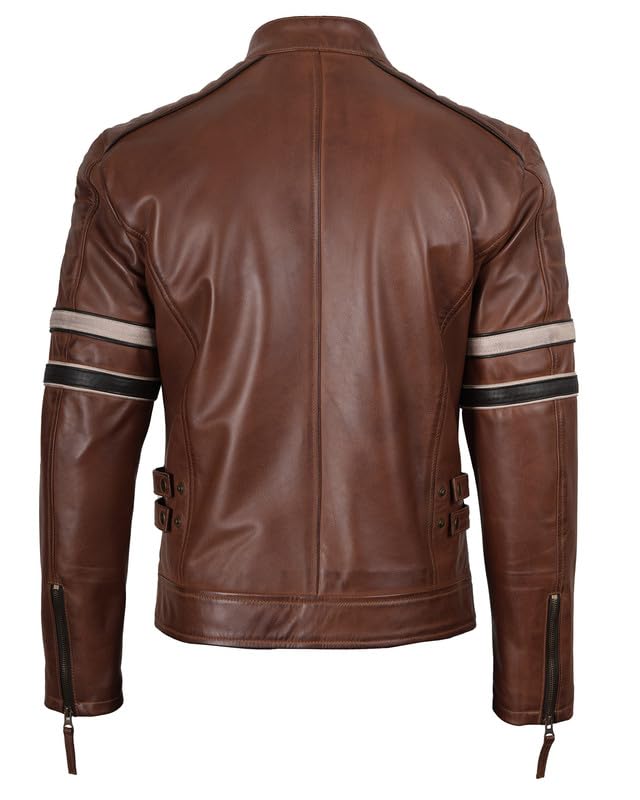 Image of Blingsoul Stylish Black & Brown Cafe Racer Leather Jacket For Men - Real Lambskin Leather Motorcycle Jacket Mens