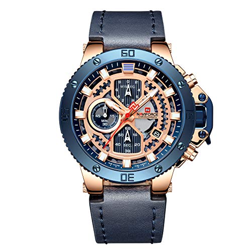 NAVIFORCE Sport Watches for Men Waterproof Luxury Watch Chronograph Quartz Leather Business Date