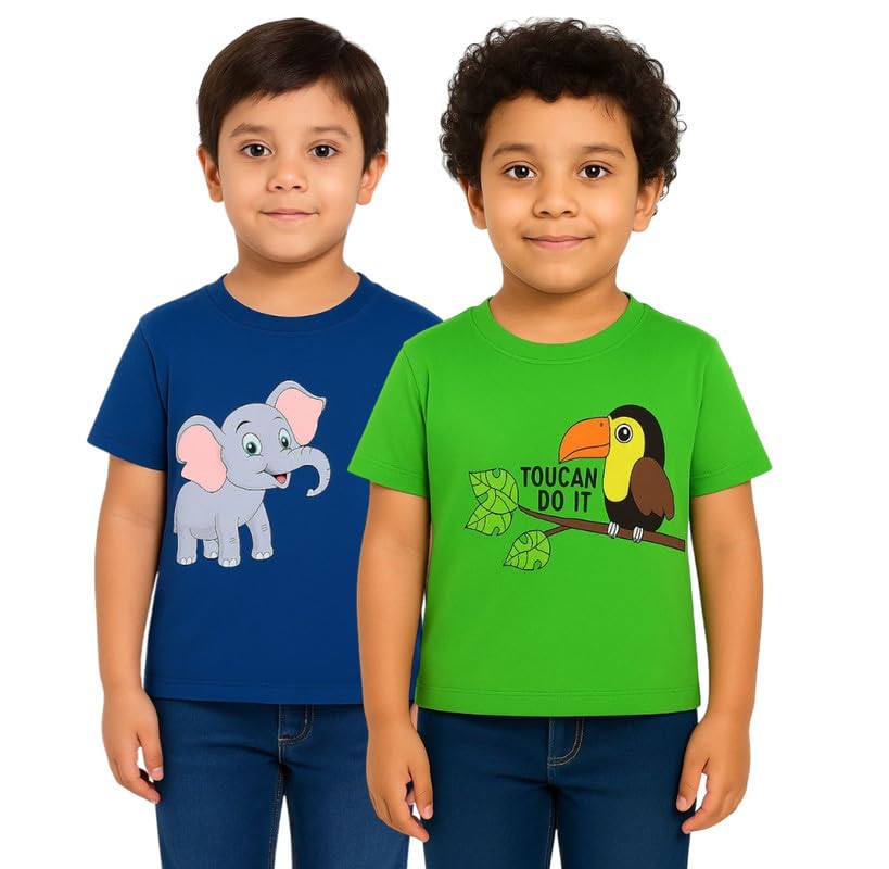 Image of Trendy Printed Cotton Blend Half Sleeve T-Shirt for Boys - Pack of 2