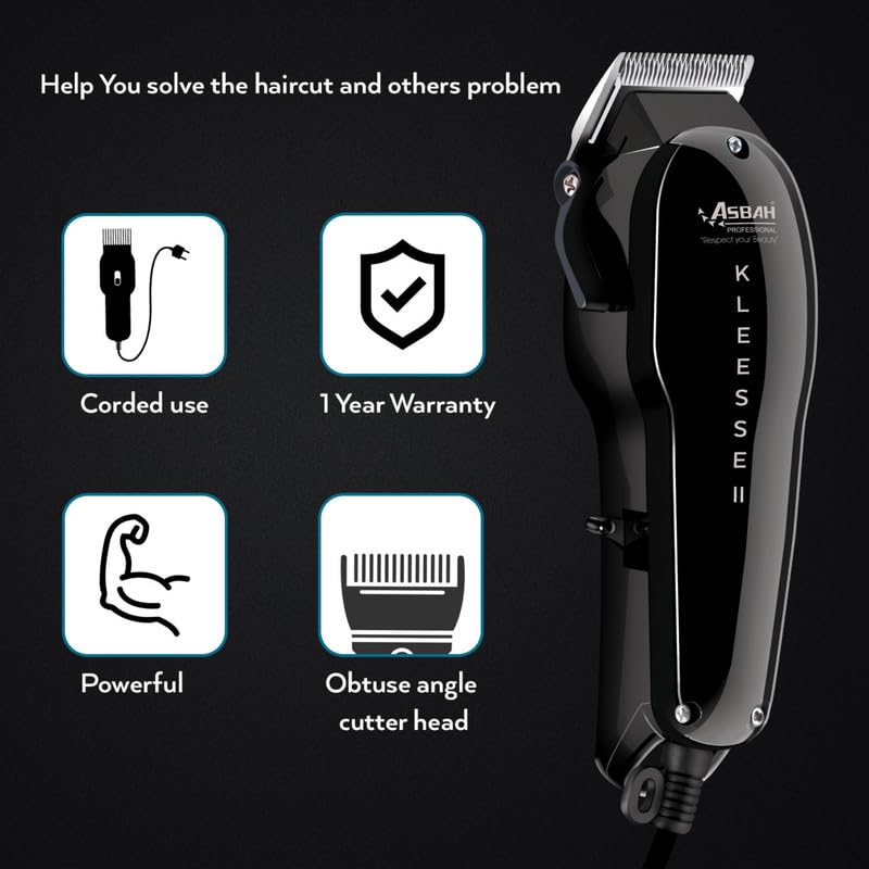 Image of ASBAH Kleesse - II Professional Hair Clipper - High-Efficiency Precision Blades, 8 Guide Combs, Cordless Hair Cutting Tool - 1 Year Warranty & Lifetime Repairs